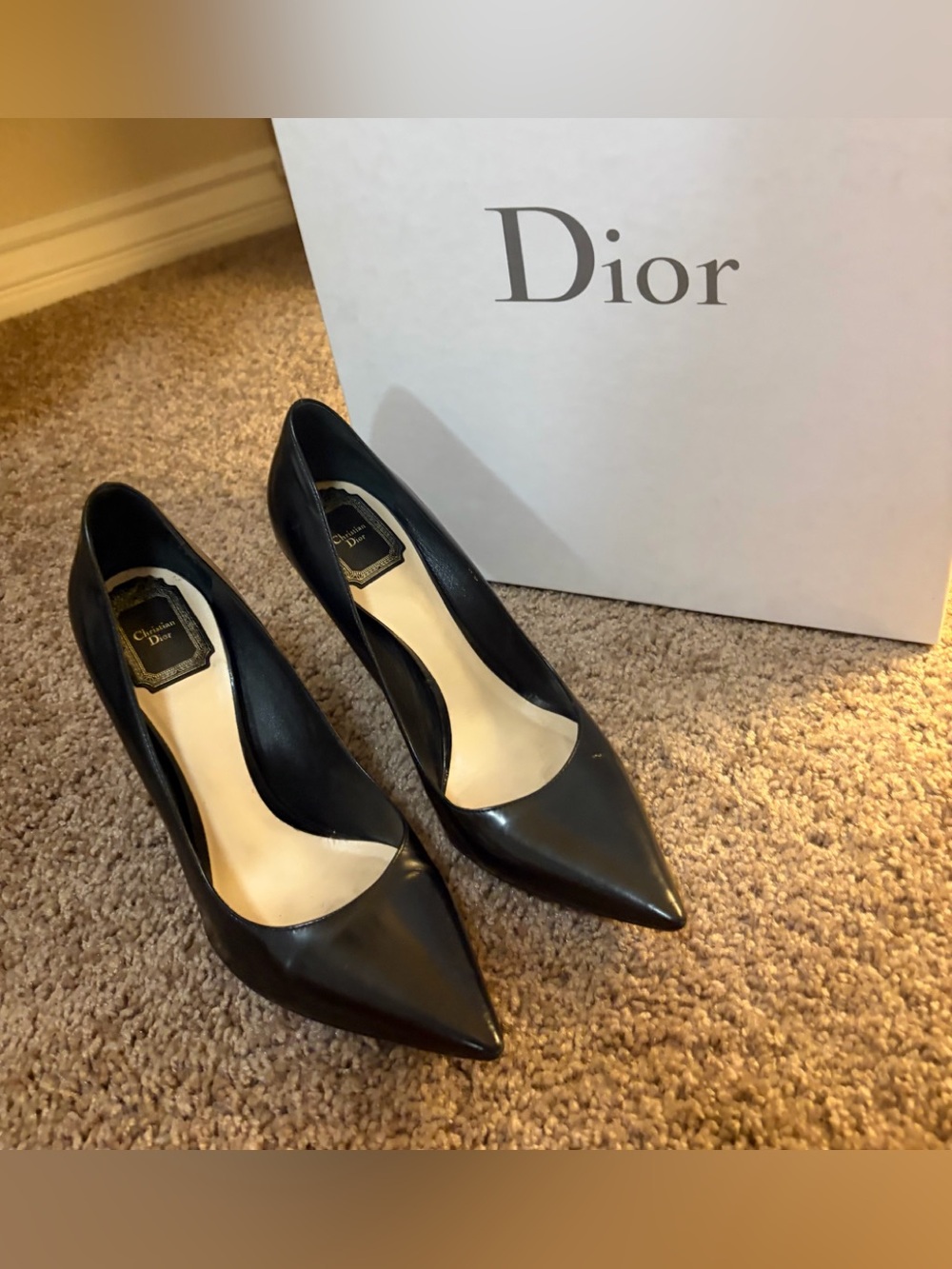 Authentic Christian Dior Chérie Black Leather Pointy Toe Pumps 🖤